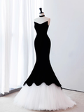 Mermaid Sleeveless Black Tulle Velvet Prom Dress HZ1024