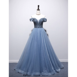 Princess Ball Gown Blue Tulle Prom Dress HZ1024