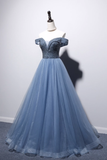 Princess Ball Gown Blue Tulle Prom Dress HZ1024