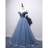 Princess Ball Gown Blue Tulle Prom Dress HZ1024