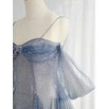 Cute A line Off The Shoulder Blue Tulle Prom Dress HZ1024