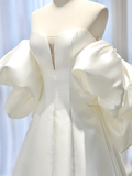 A-Line Sweetheart Neck Satin White Long Wedding Dresses HZ1024