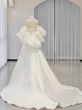 A-Line Sweetheart Neck Satin White Long Wedding Dresses HZ1024