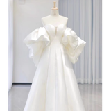 A-Line Sweetheart Neck Satin White Long Wedding Dresses HZ1024