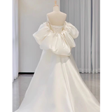 A-Line Sweetheart Neck Satin White Long Wedding Dresses HZ1024