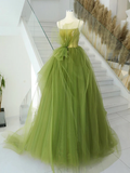 A-Line Green Tulle Long Prom Gown HZ1024
