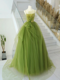 A-Line Green Tulle Long Prom Gown HZ1024