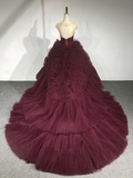 Stunning Ball Gown Sweetheart Tulle Burgundy Sweet 16 Dresses HZ1024