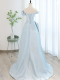 A-Line Light Sky Blue Satin Tulle Long Prom Dres HZ1024