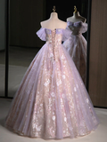 Ball Gown Sweetheart Neck Tulle Lace Purple Long Sweet 16 Dresses HZ1024