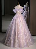 Ball Gown Sweetheart Neck Tulle Lace Purple Long Sweet 16 Dresses HZ1024