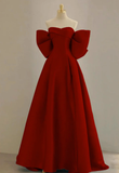 A-Line Sweetheart Neck Satin Red Long Prom Dress HZ1024