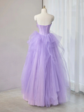 Cute Purple Sweetheart Neck Tulle Applique Long Prom Dress HZ1024