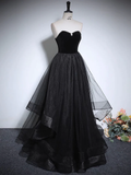 Cute A-Line Tulle Black Long Prom Dress HZ1024