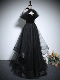 Cute A-Line Tulle Black Long Prom Dress HZ1024