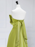 Simple A-Line Off Shoulder Green Satin Long Prom Dress HZ1024
