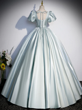Ball Gown Light Sky Blue Satin Long Sweet 16 Dresses HZ1024