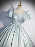 Ball Gown Light Sky Blue Satin Long Sweet 16 Dresses HZ1024