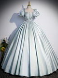 Ball Gown Light Sky Blue Satin Long Sweet 16 Dresses HZ1024