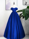 A-Line Sweetheart Neck Tulle Royal Blue Long Prom Dress HZ1024