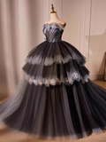 Ball Gown Black Tulle Long Prom Gown Sweet 16 Dresses HZ1024
