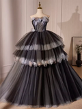 Ball Gown Black Tulle Long Prom Gown Sweet 16 Dresses HZ1024