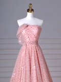 A-Line Pink Tulle Long Prom Dress HZ1024
