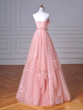A-Line Pink Tulle Long Prom Dress HZ1024