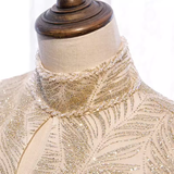 A line High Neckline Sequin Long Gold Prom Dress HZ1024