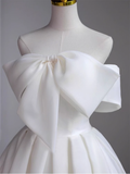 Simple A-Line Off The Shoulder Satin White Long Wedding Dresses HZ1024