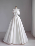 Simple A-Line Off The Shoulder Satin White Long Wedding Dresses HZ1024