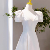 Vintage A line Short Sleeves White Long Wedding Dresses HZ1024
