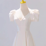 Vintage A line Short Sleeves White Long Wedding Dresses HZ1024