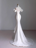 Vintage Mermaid Off the Shoulder Short Sleeves White Satin Wedding Dresses HZ1024