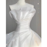 Vintage Ball Gown Strapless White Tulle Wedding Dresses HZ1024