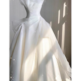 Vintage Ball Gown Strapless White Tulle Wedding Dresses HZ1024