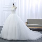 Vintage Ball Gown Strapless White Tulle Long Wedding Dresses HZ1024