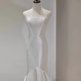 Vintage Mermaid White Satin Long Wedding Dresses HZ1024
