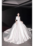 Vintage Ball Gown V neckline White Satin Long Wedding Dresses HZ1024