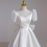 Princess A line White Satin Long Wedding Dresses HZ1024