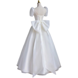 Princess A line White Satin Long Wedding Dresses HZ1024