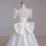 Princess A line White Satin Long Wedding Dresses HZ1024