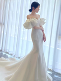 Ball Gown Strapless White Satin Long Wedding Dresses HZ1024