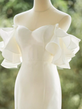 Ball Gown Strapless White Satin Long Wedding Dresses HZ1024