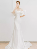 Ball Gown Strapless White Satin Long Wedding Dresses HZ1024