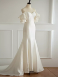 Ball Gown Strapless White Satin Long Wedding Dresses HZ1024