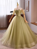 Vintage Ball Gown Short Sleeves Green Sweet 16 Dresses HZ1024