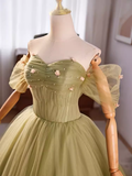 Vintage Ball Gown Short Sleeves Green Sweet 16 Dresses HZ1024