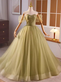 Vintage Ball Gown Short Sleeves Green Sweet 16 Dresses HZ1024
