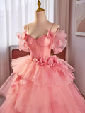 Vintage Ball Gown Short Sleeves Pink Flowers Sweet 16 Dresses HZ1024